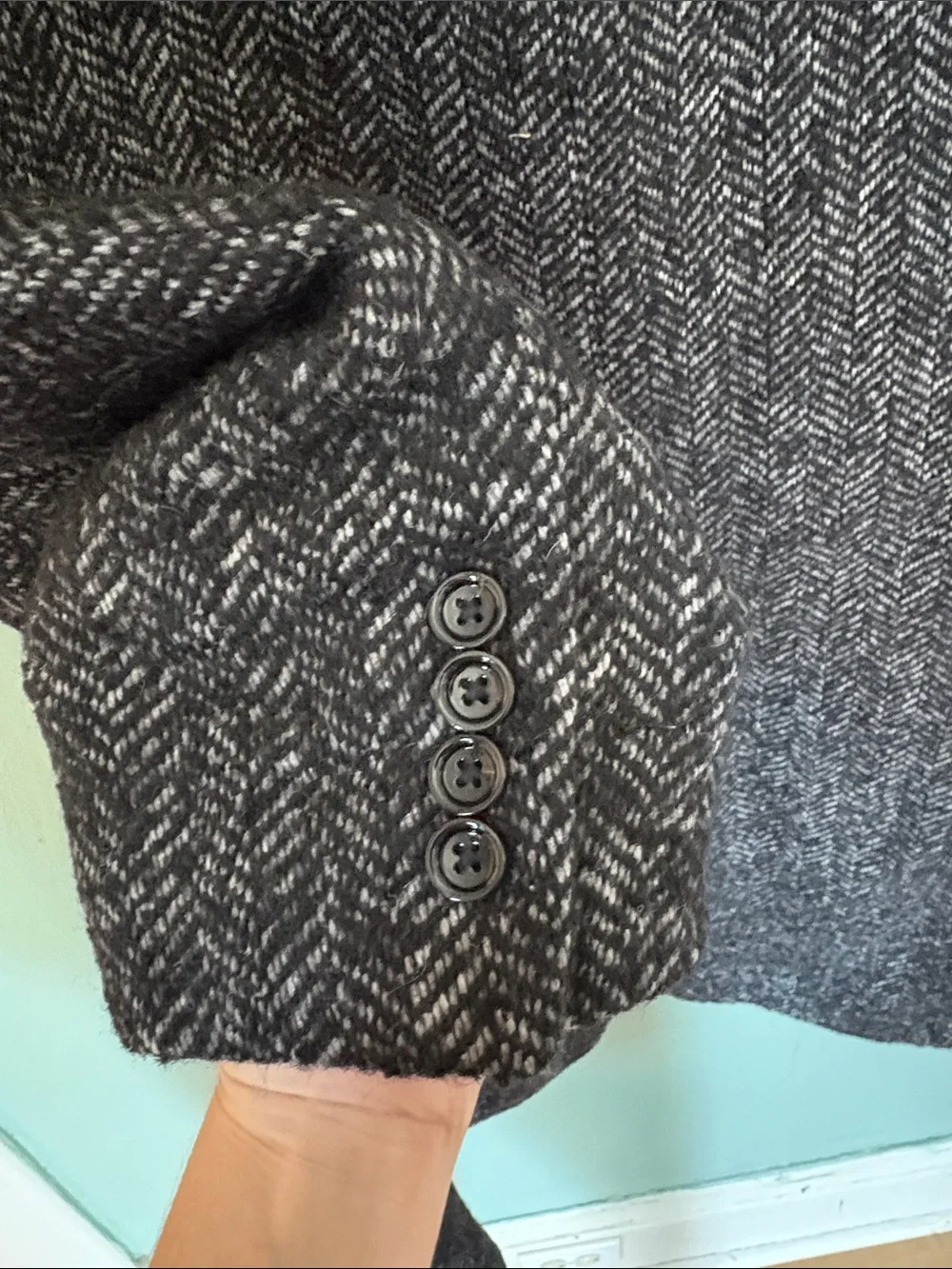 Men's J Crew Mercantile Charcoal Herringbone Wool Blend Overcoat